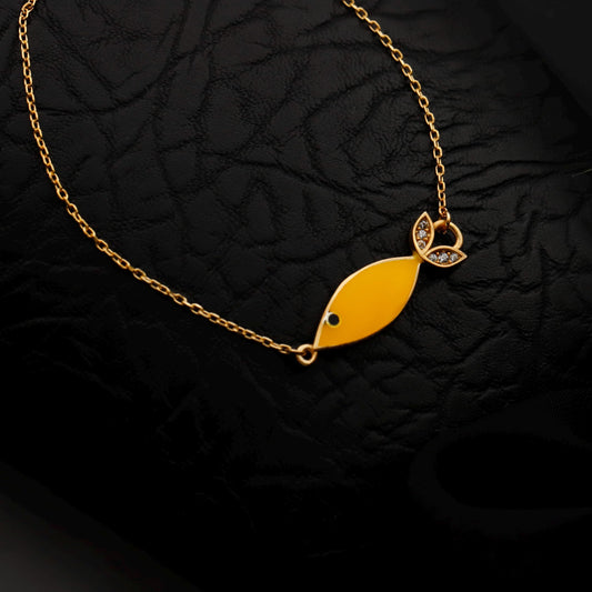Yellow Enamel Fish Bracelet, Sterling Silver, CZ Detail, Abundance Charm Jewelry