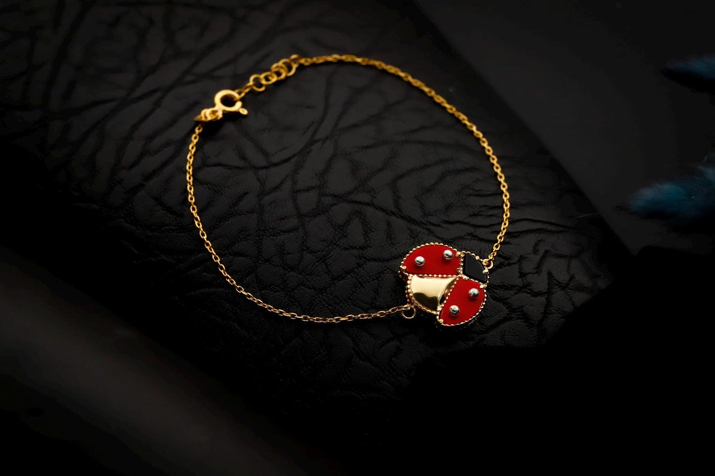 Red Enamel Ladybug Bracelet, 925 Sterling Silver, Gold Filled, Lucky Charm Jewelry