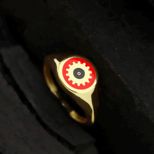 Red Enamel Evil Eye Ring, 925 Sterling Silver, Protective Talisman Accessory