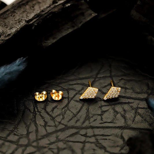 Kite Cut Pavé Stud Earrings, 925 Sterling Silver, Geometric Modern Design