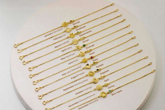 Floral Essence Birth Month Flower & Birthstone Bracelets - Celebrate Your Unique Journey