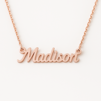 Rose gold 'Madison' necklace on a light background