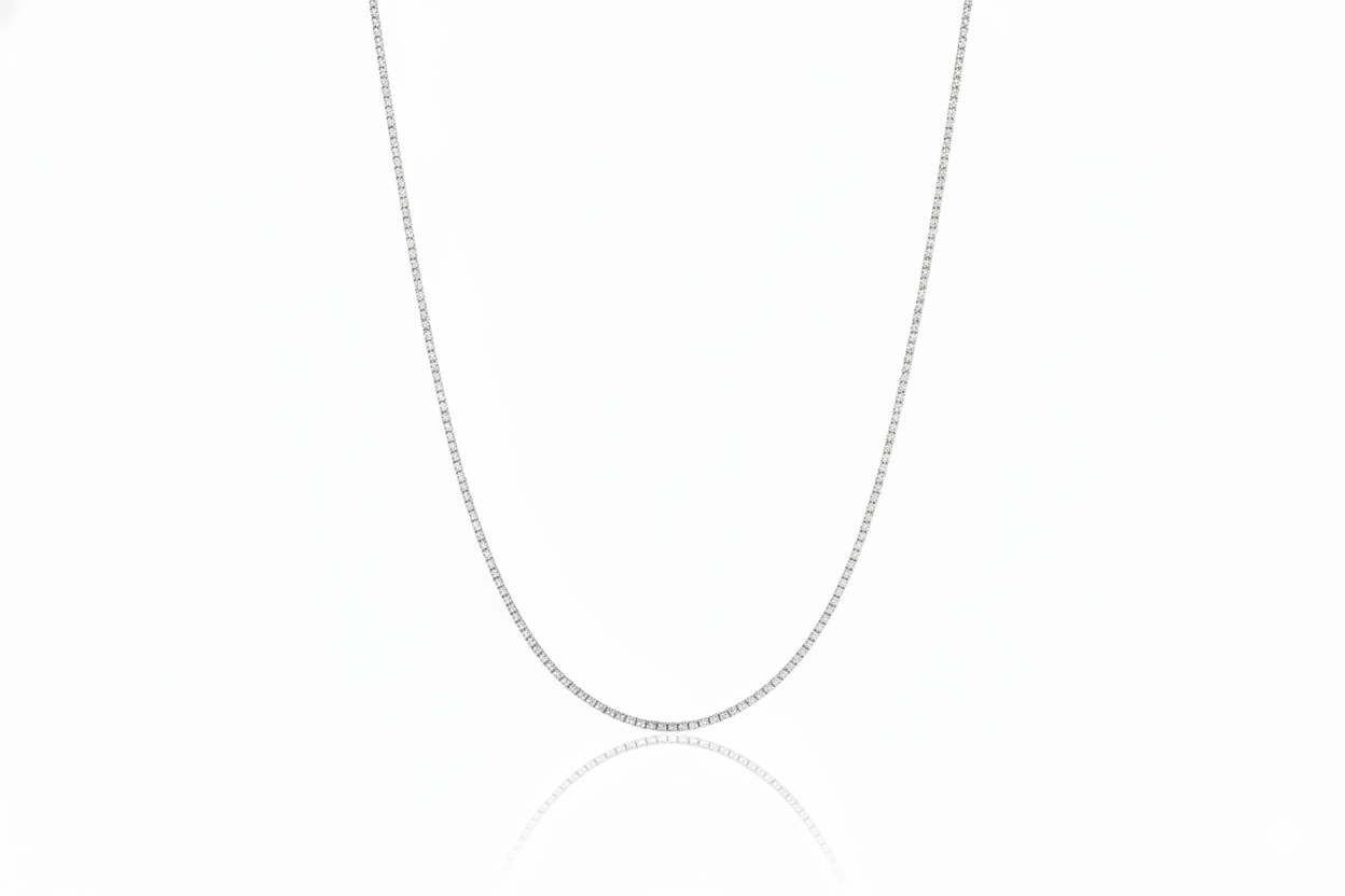 Silver chain necklace on a white background