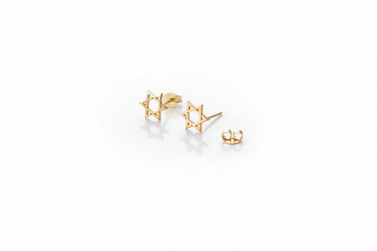 Gold star-shaped earrings on a white background