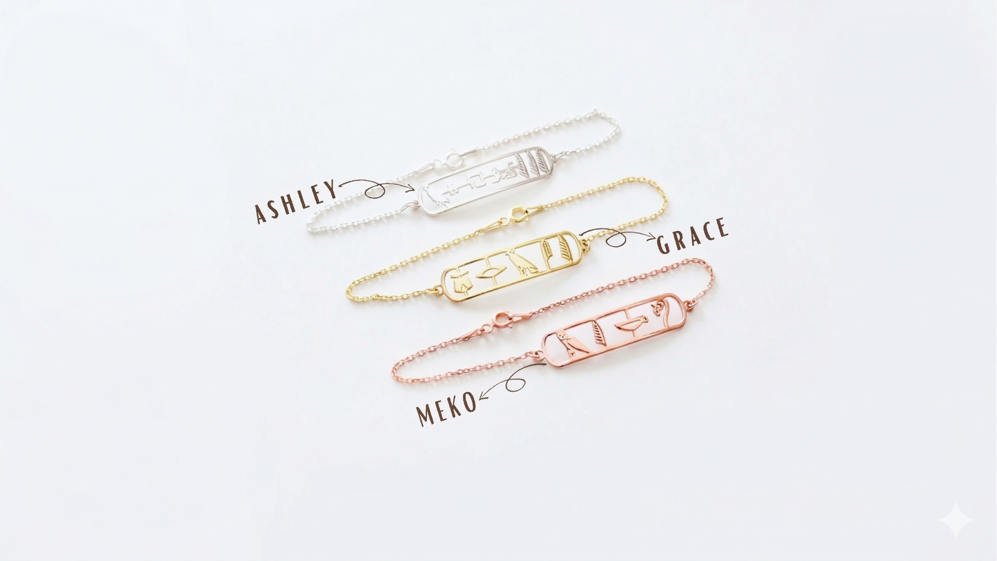 SilverGoldandRose Egyptian Goddess Hieroglyph Bracelet