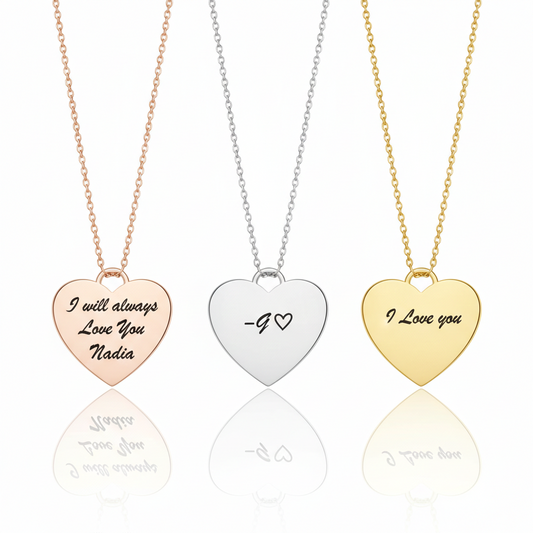 Personalized  Heartfelt Handwriting Engraved Pendant Necklace in 925 Sterling Silver