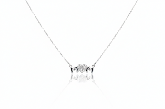 Silver necklace with star and heart pendant on a white background
