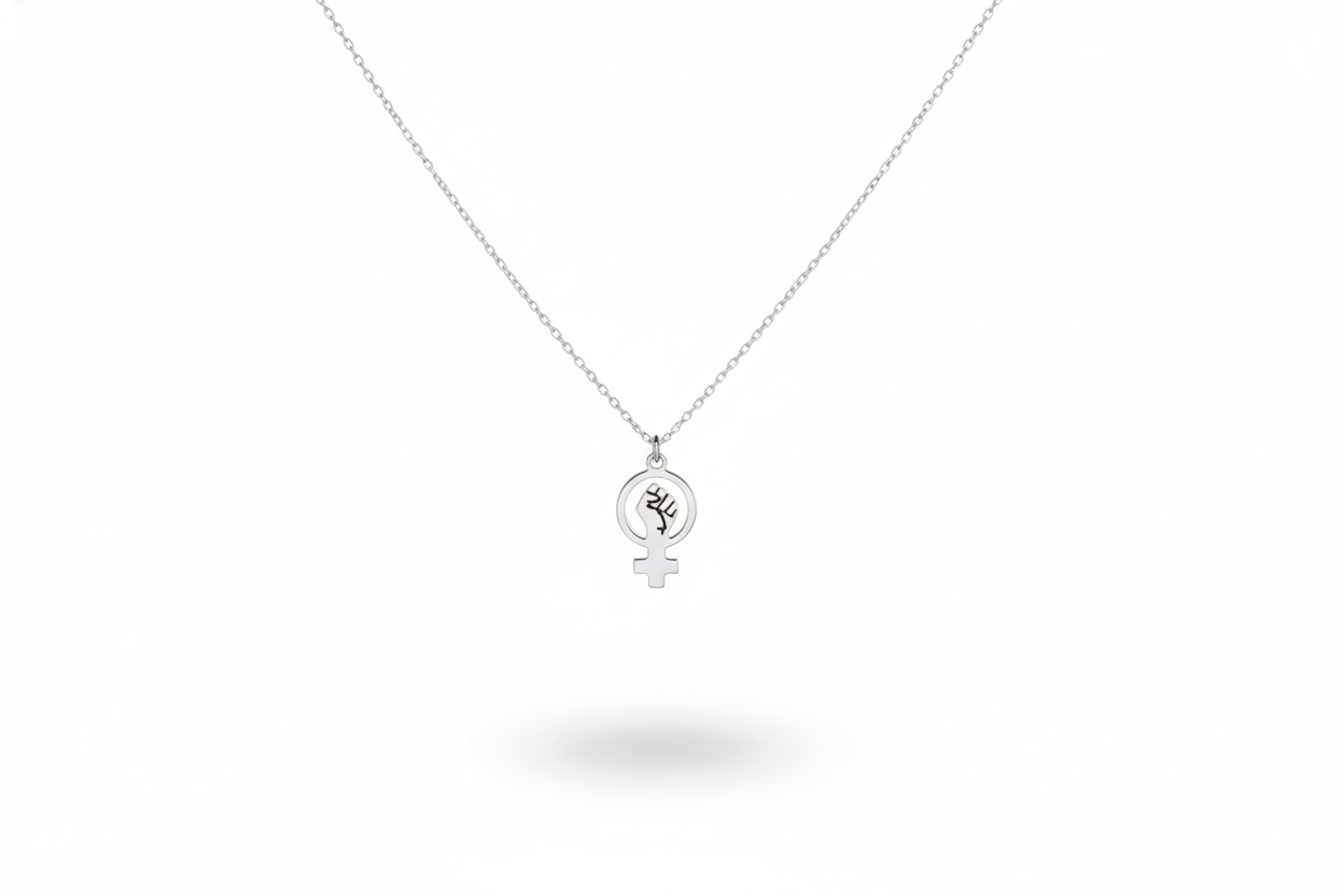 Silver necklace with a pendant on a white background