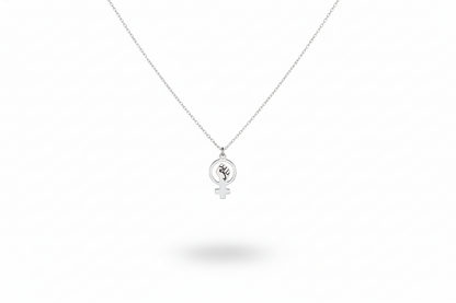 Silver necklace with a pendant on a white background