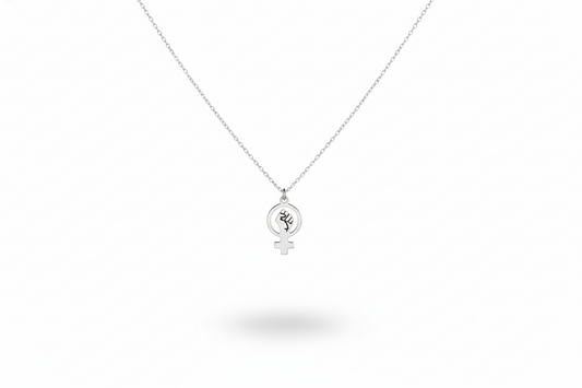 Silver necklace with a pendant on a white background