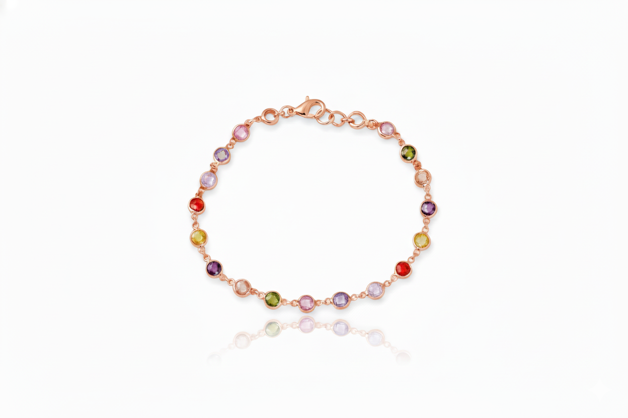 Multicolored beaded bracelet on a white background