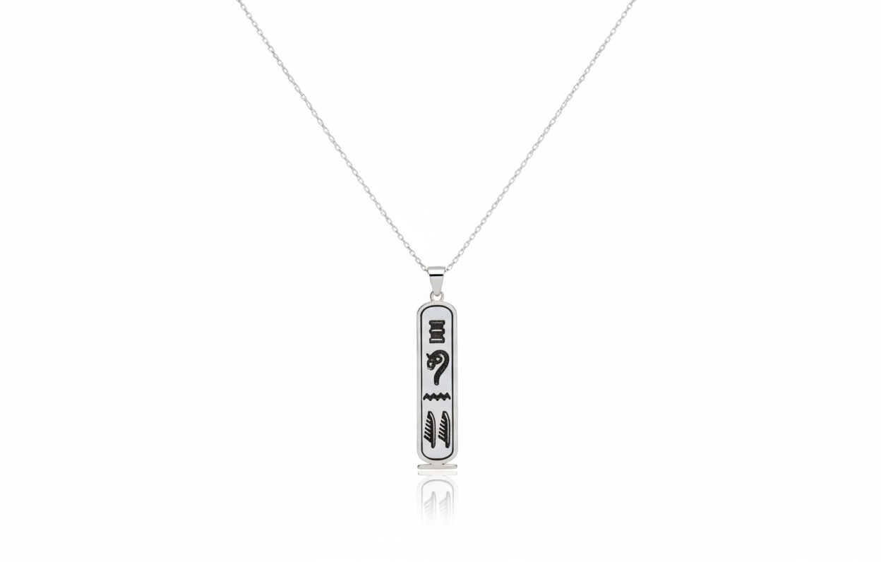 Silver pendant necklace on a white background