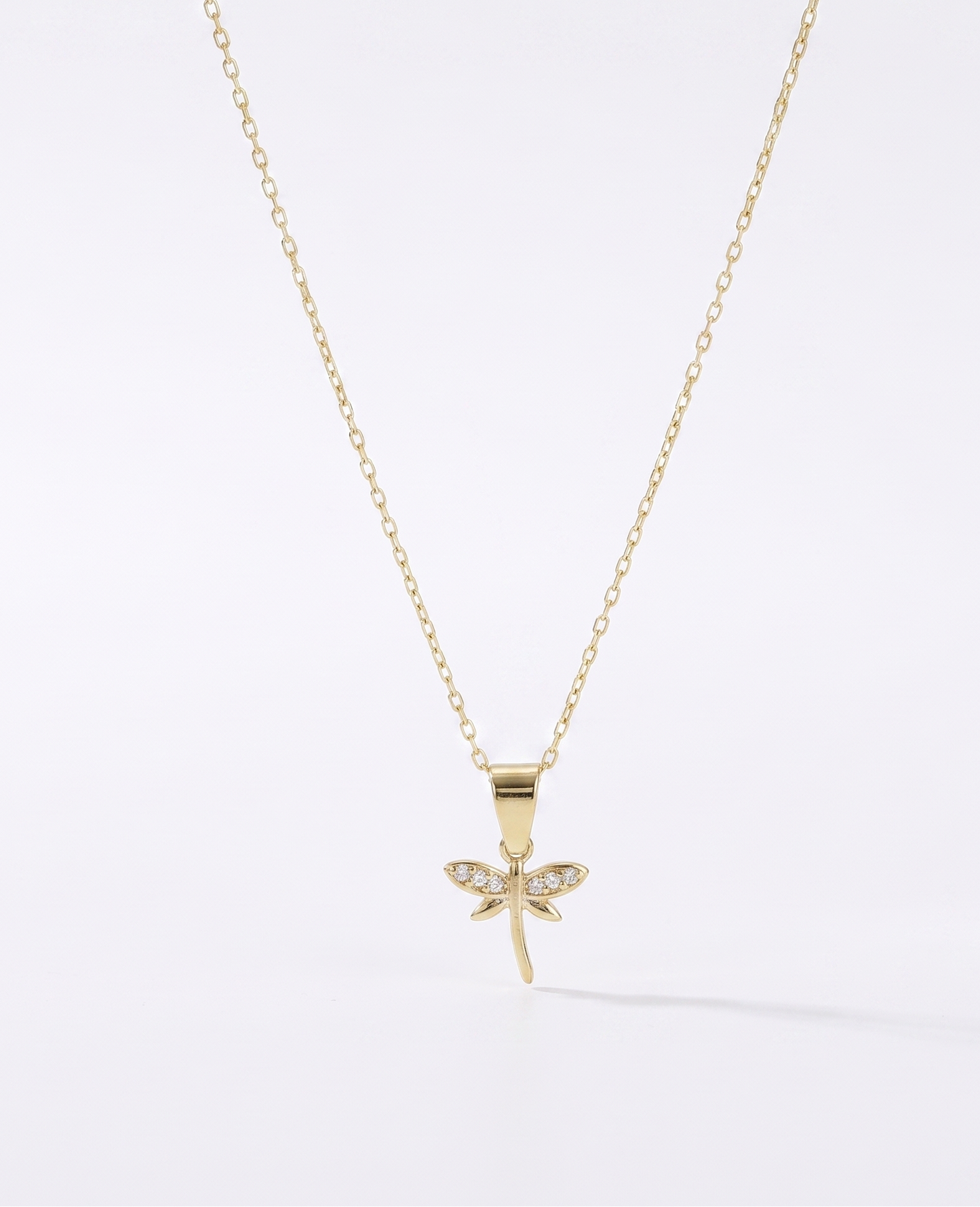 Dainty Gold Dragonfly Necklace | Minimalist 14K CZ Pendant | Elegant Gift for Her