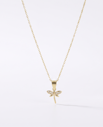 Dainty Gold Dragonfly Necklace | Minimalist 14K CZ Pendant | Elegant Gift for Her
