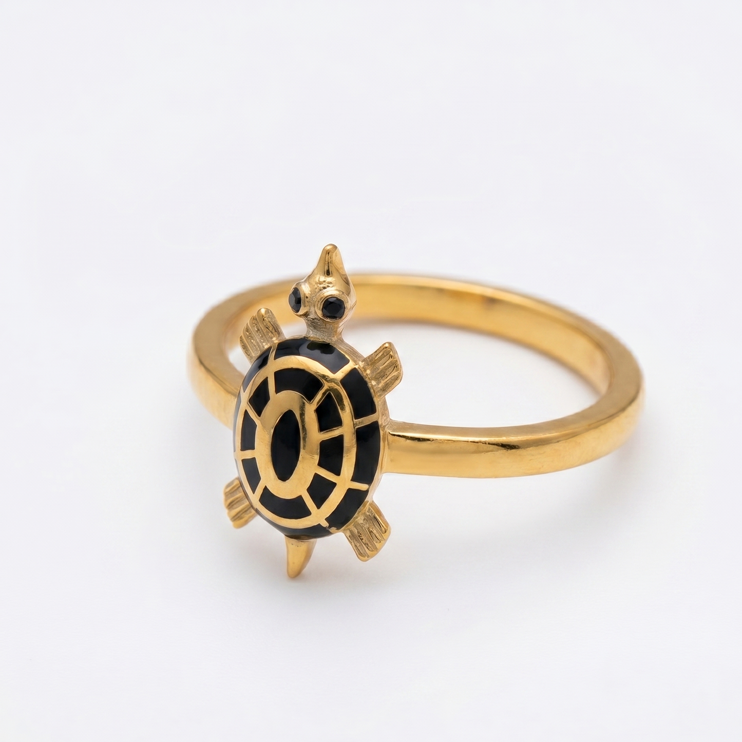 Golden Turtle Ring with Black Enamel | Symbolic Protection & Longevity Ring