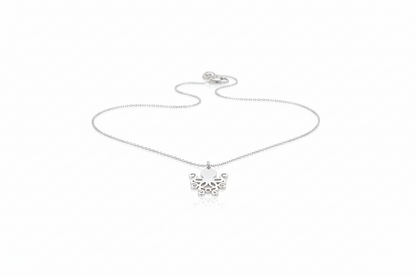 Silver necklace with a butterfly pendant on a white background