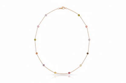 Necklace with multicolored beads on a white background