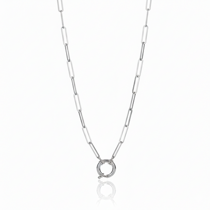 Silver chain necklace on a white background