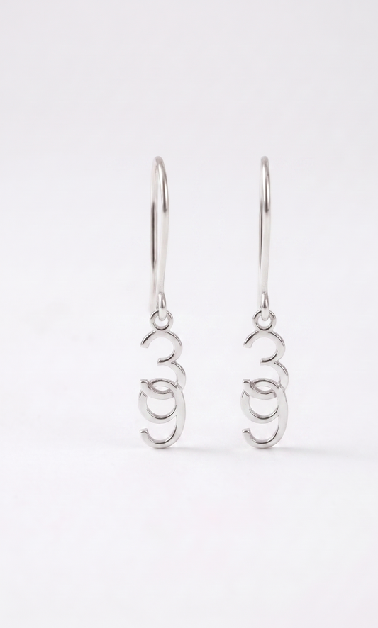 Pair of silver earrings on a white background