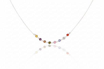 Necklace with multicolored beads on a white background