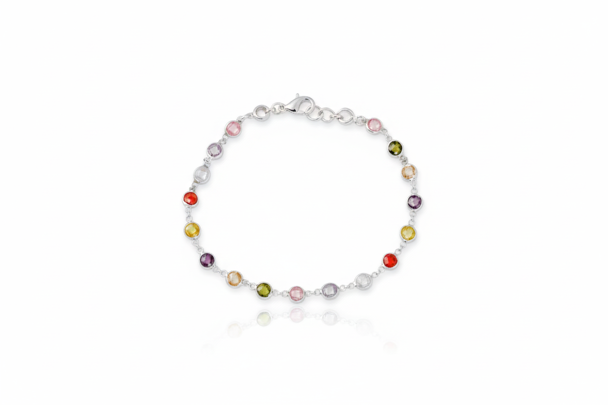 Multicolored bead bracelet on a white background