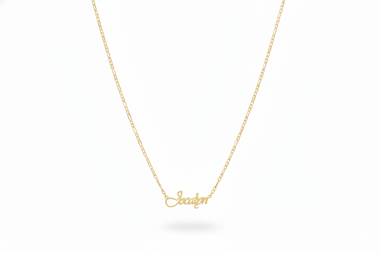 Gold necklace with 'Sedona' pendant on a white background