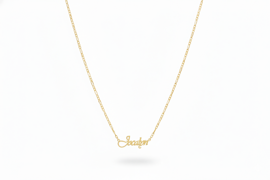 Gold necklace with 'Sedona' pendant on a white background