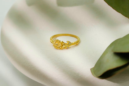 Birth Month Birth Flower Ring with CZ Diamond