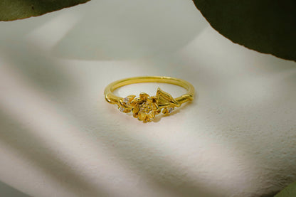 Birth Month Birth Flower Ring with CZ Diamond