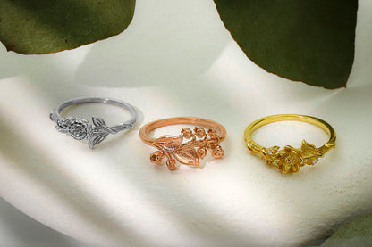 Birth Month Birth Flower Ring with CZ Diamond