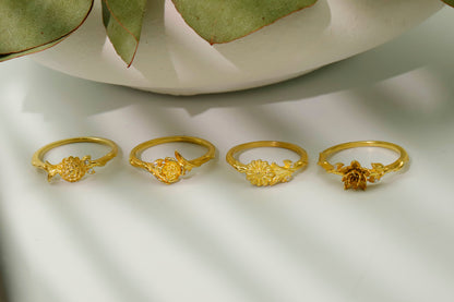 Birth Month Birth Flower Ring with CZ Diamond