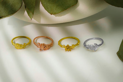 Birth Month Birth Flower Ring with CZ Diamond