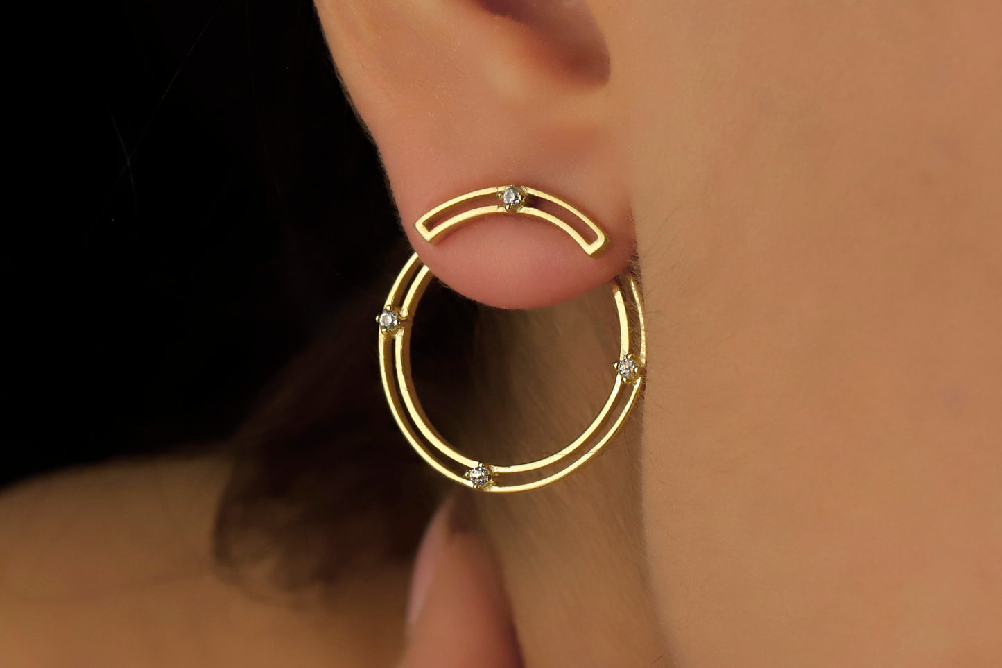 Round Ear Jacket Earrings with CZ Zircon