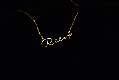 Dainty Signature Name Necklace with  Birth Month Stone in 925 Sterling Silver