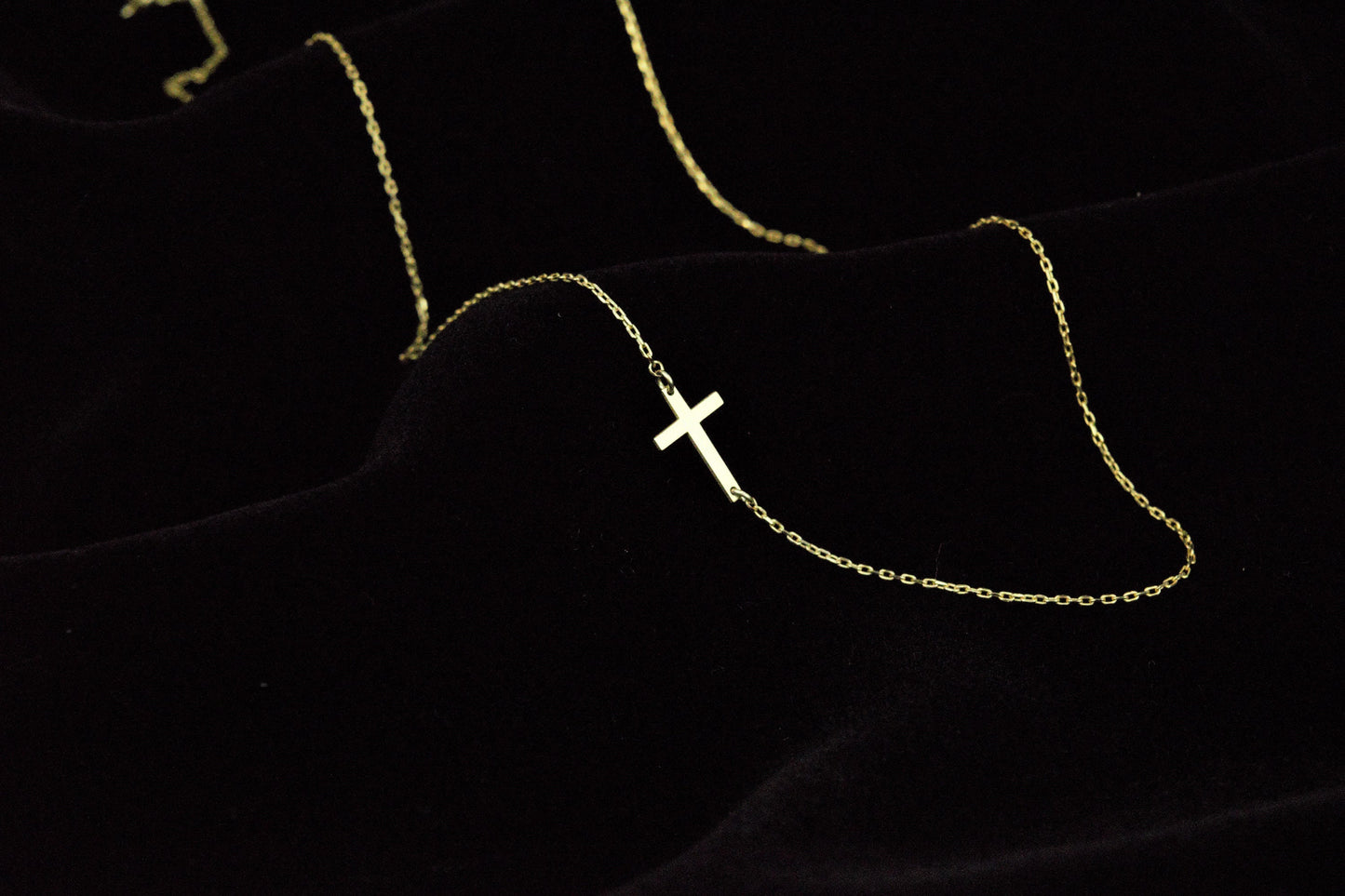 14K Gold Sideways Cross Necklace