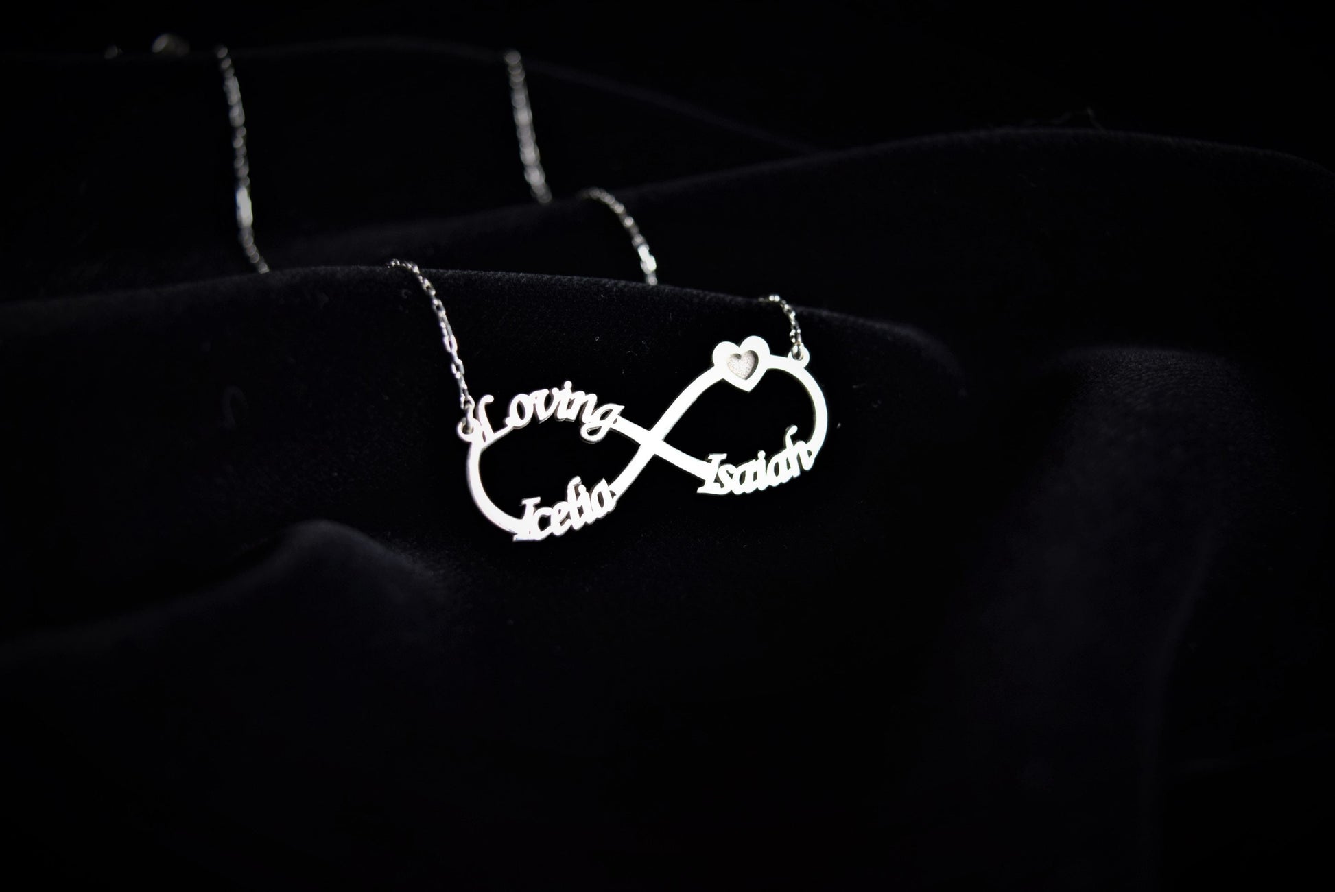 Infinity Name Necklace, Personalized Infinity Necklace, Infinity Necklace with Names, Infinity Necklace with Heart, Infinity Necklace Gold - silvergoldandrose