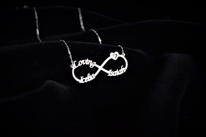 Infinity Name Necklace, Personalized Infinity Necklace, Infinity Necklace with Names, Infinity Necklace with Heart, Infinity Necklace Gold - silvergoldandrose