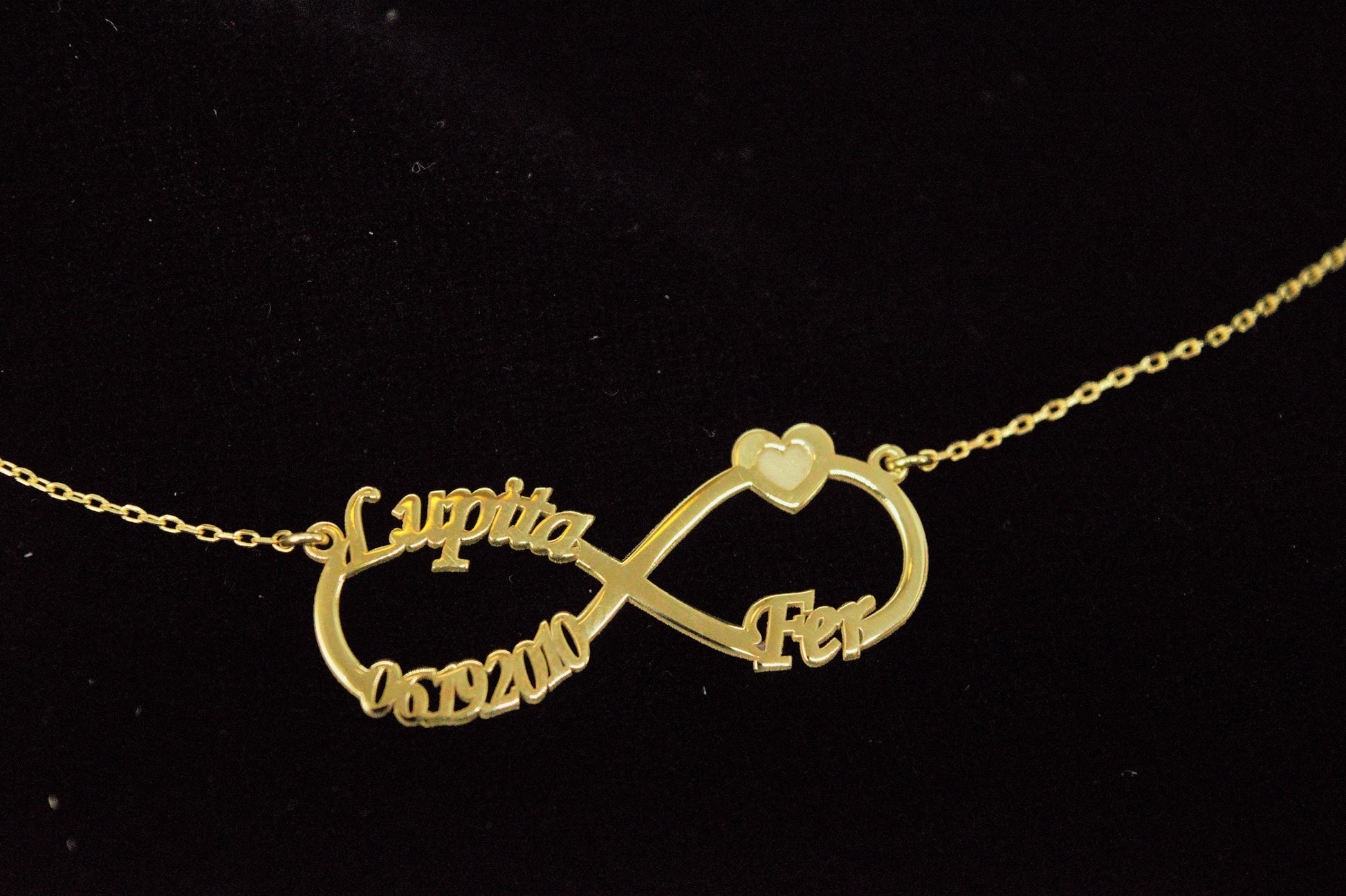 Infinity Name Necklace, Personalized Infinity Necklace, Infinity Necklace with Names, Infinity Necklace with Heart, Infinity Necklace Gold - silvergoldandrose