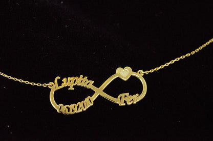 Infinity Name Necklace, Personalized Infinity Necklace, Infinity Necklace with Names, Infinity Necklace with Heart, Infinity Necklace Gold - silvergoldandrose