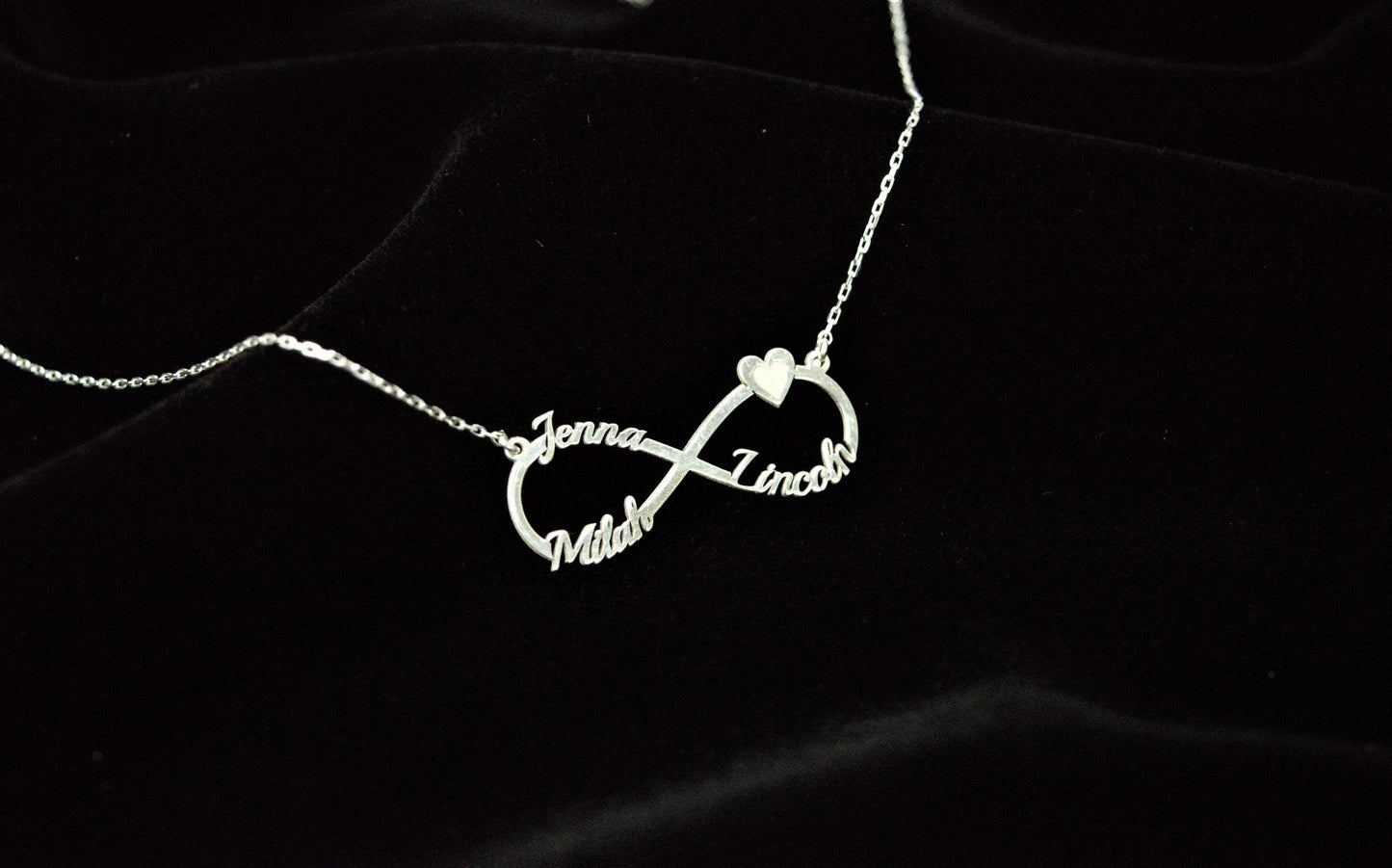 Infinity Name Necklace, Personalized Infinity Necklace, Infinity Necklace with Names, Infinity Necklace with Heart, Infinity Necklace Gold - silvergoldandrose