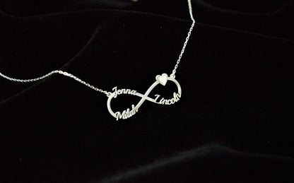 Infinity Name Necklace, Personalized Infinity Necklace, Infinity Necklace with Names, Infinity Necklace with Heart, Infinity Necklace Gold - silvergoldandrose