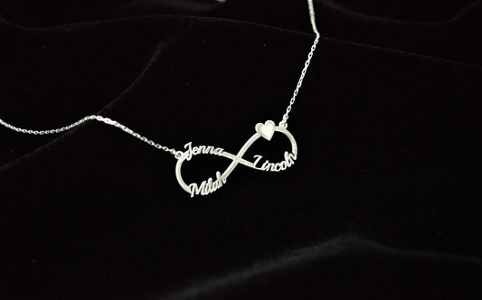 Infinity Name Necklace, Personalized Infinity Necklace, Infinity Necklace with Names, Infinity Necklace with Heart, Infinity Necklace Gold - silvergoldandrose