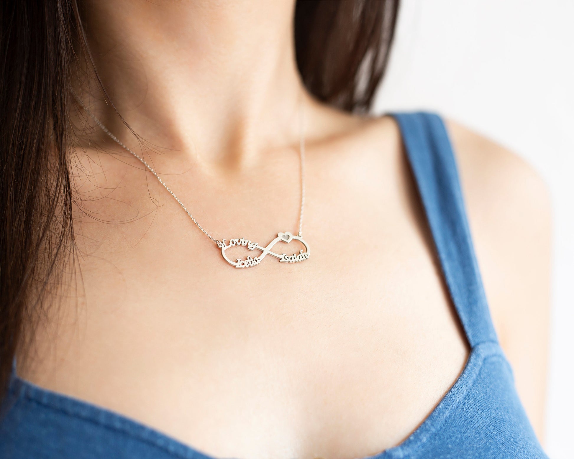 Infinity Name Necklace, Personalized Infinity Necklace, Infinity Necklace with Names, Infinity Necklace with Heart, Infinity Necklace Gold - silvergoldandrose