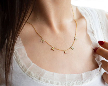 Handmade Initial Spaced Letter Name Necklace, Personalized Custom Jewelry by NecklaceDreamWorld - silvergoldandrose