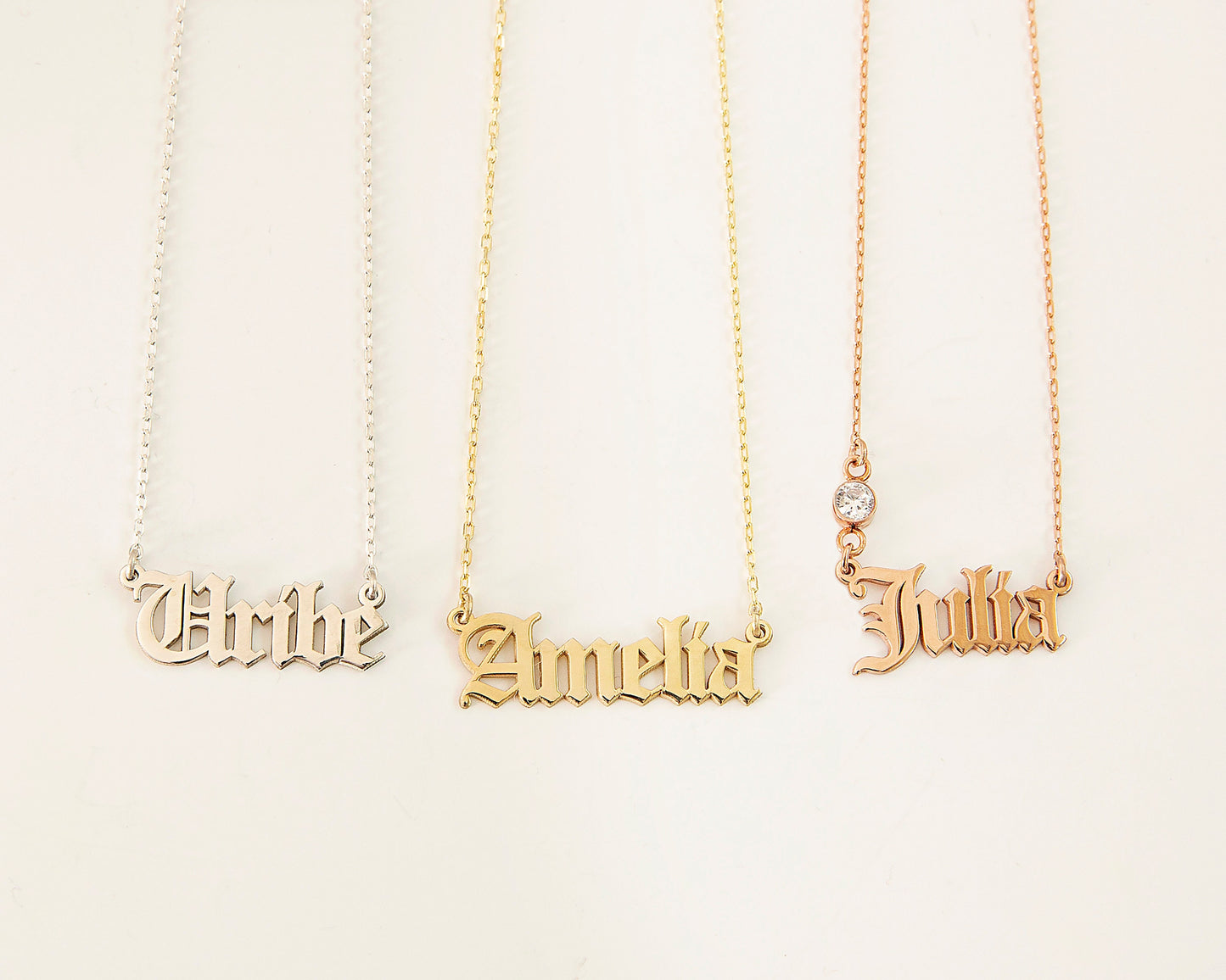 14k Solid Gold Name Necklace • Personalized Name Necklace Gold • Old English Name Necklace 14K • Gothic Name Necklace Gold 14k • Gold Gift - silvergoldandrose