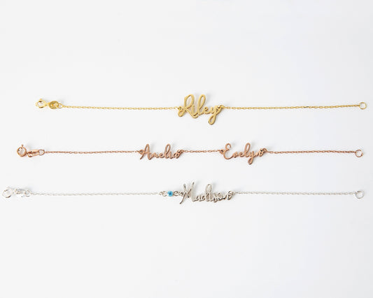 Personalized Delicate Name Bracelet with Birthstone • Custom Name Anklet • Custom Name Jewelry • Bracelet with Name by NecklaceDreamWorld - silvergoldandrose