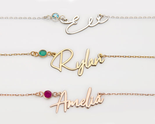 Custom Name Necklace, Personalized Name Necklace, Name Necklace with Birthstone, Custom Name Choker with Birthstone, Everyday Name Necklace - silvergoldandrose