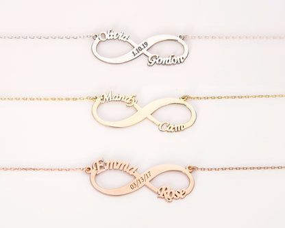 Infinity Name Necklace, Custom Jewelry • Infinity Necklaces with Birthstones • Personalized Infinity Jewelry for Women - silvergoldandrose