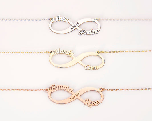 Infinity Name Necklace, Custom Jewelry • Infinity Necklaces with Birthstones • Personalized Infinity Jewelry for Women - silvergoldandrose