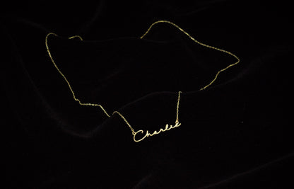 Dainty Signature Name Necklace with  Birth Month Stone in 925 Sterling Silver